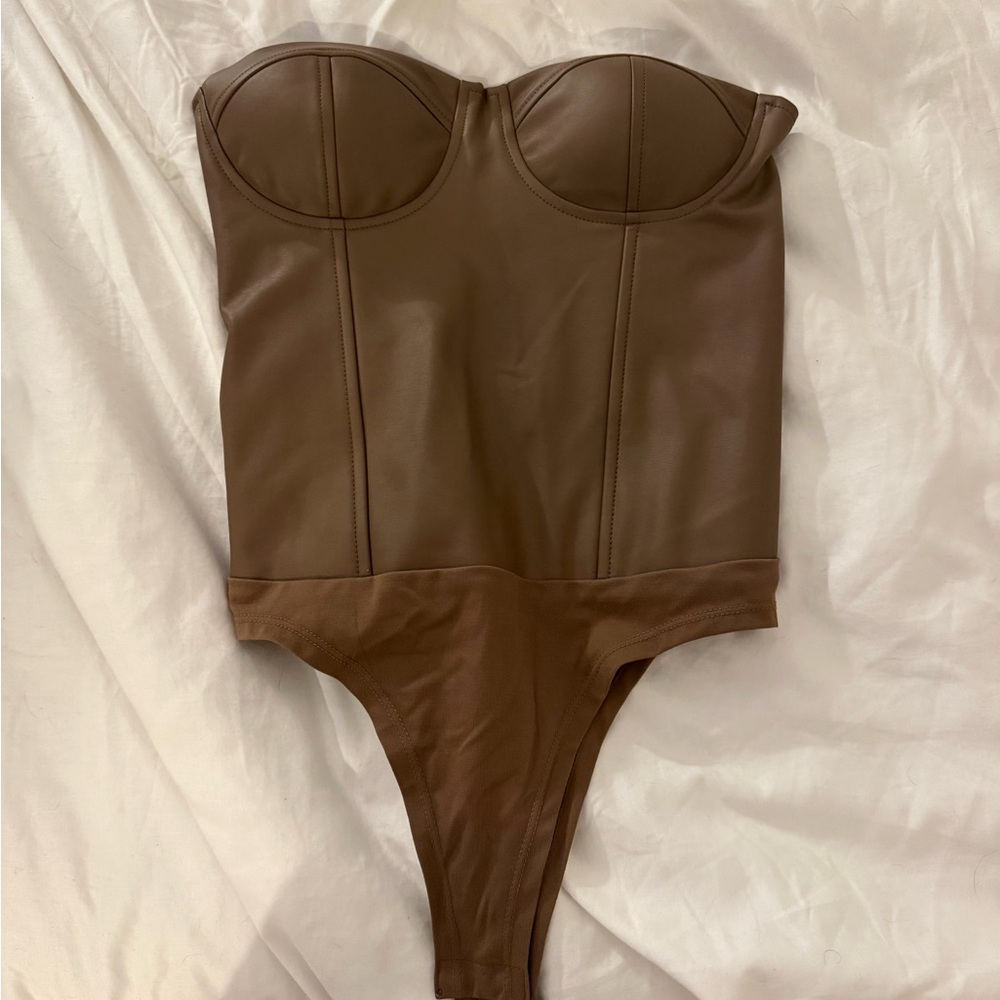 Brown Leather Corset Bodysuit